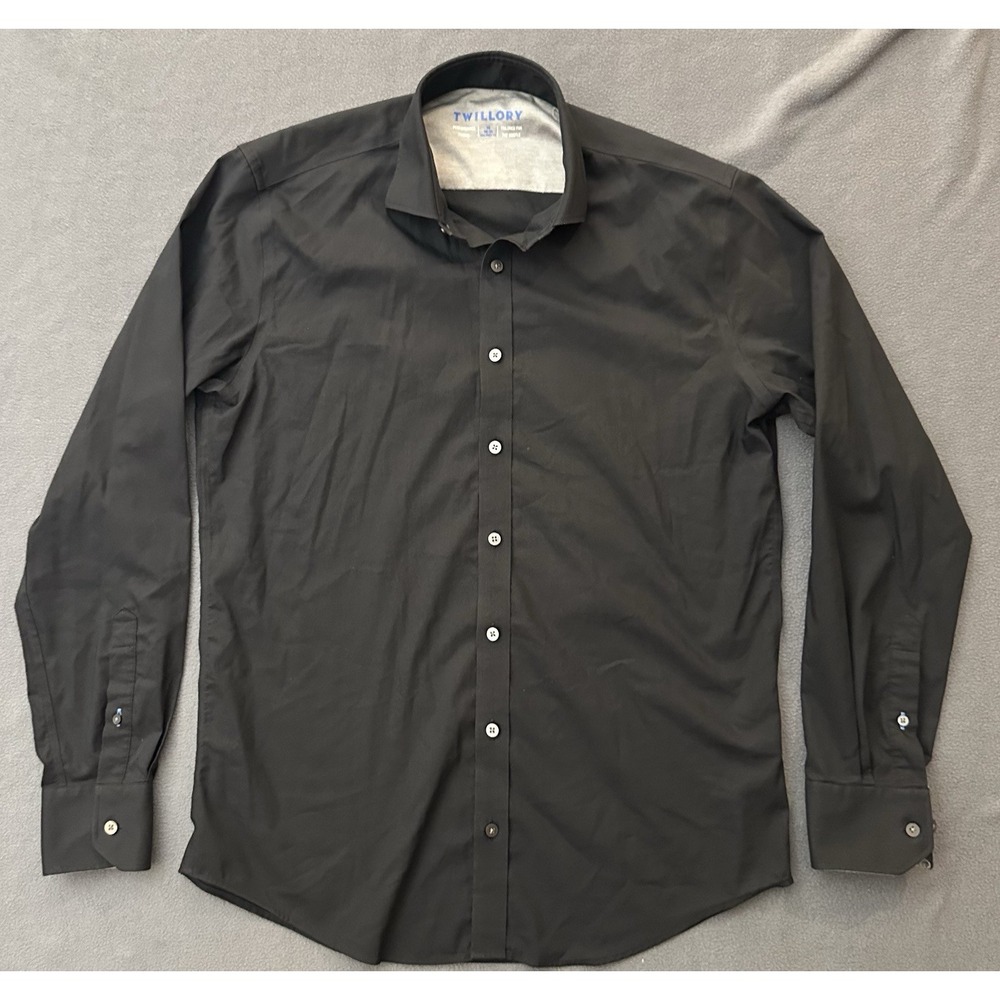 Twillory Mens Performance Dress Shirt 16 34/35 Tailored Fit Black Stretch